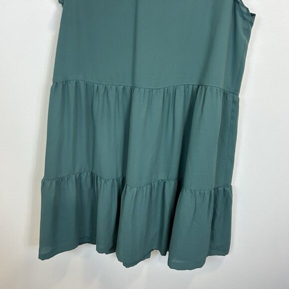 🛑 LOFT Size Medium Teal Sleeveless Ruffled Tiered Dress Pleated Smocked - Picture 10 of 10